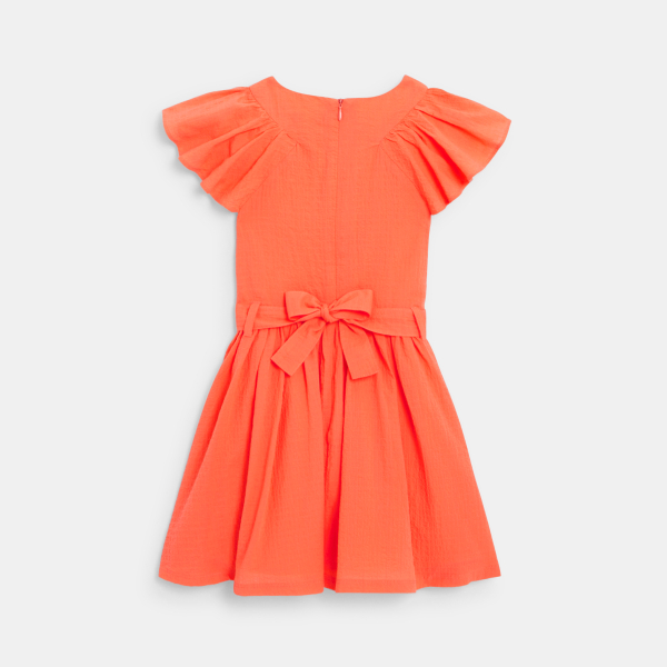 فستان أنيق بأكمام فراشة باللون البرتقالي للبنات